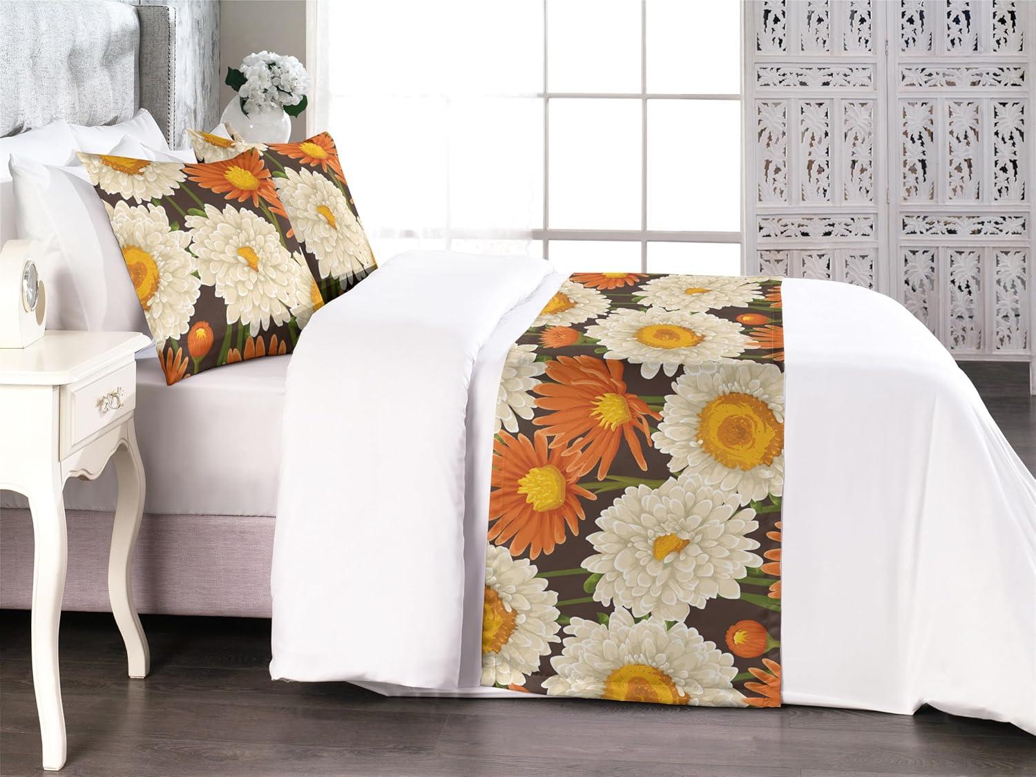 imageAmbesonne Floral Bed Runner Set Valentines Day Concept Art Pastel Repetitive Roses Pattern Plot Decorative Bedding Scarf and a Pillow Sham for Hotels Homes Twin Dark Pink Blush and WhitePale Vermilion Green
