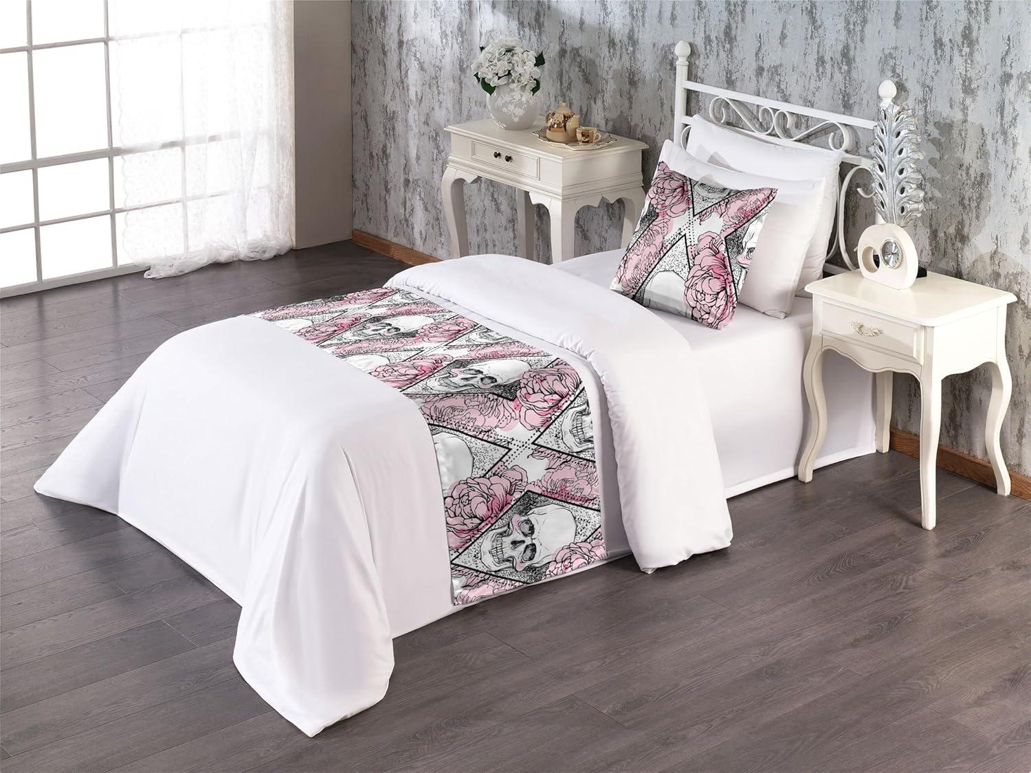 imageAmbesonne Floral Bed Runner Set Valentines Day Concept Art Pastel Repetitive Roses Pattern Plot Decorative Bedding Scarf and a Pillow Sham for Hotels Homes Twin Dark Pink Blush and WhiteBlush White and Charcoal Grey