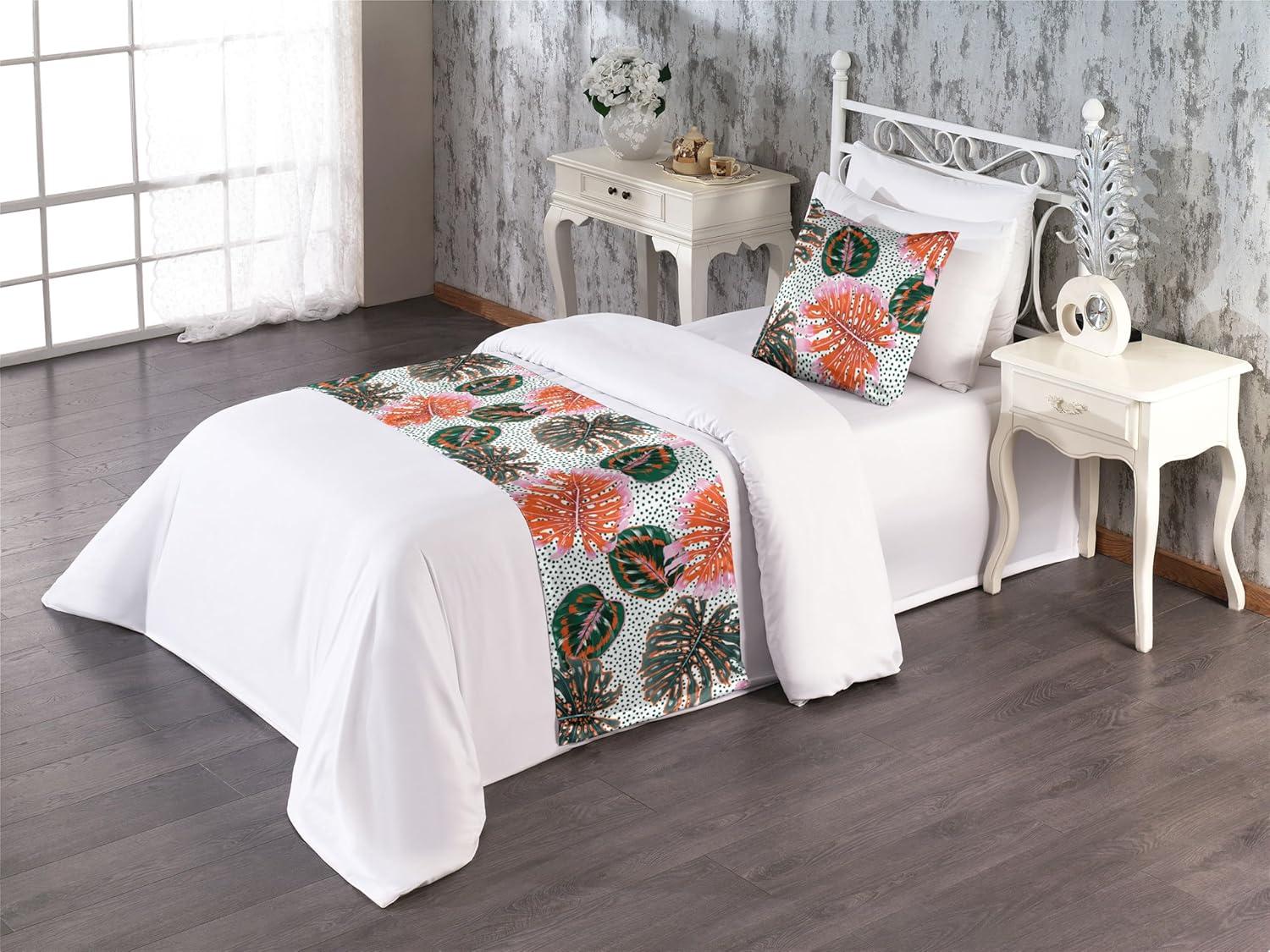 imageAmbesonne Floral Bed Runner Set Valentines Day Concept Art Pastel Repetitive Roses Pattern Plot Decorative Bedding Scarf and a Pillow Sham for Hotels Homes Twin Dark Pink Blush and WhiteSalmon Pale Pink and Emerald