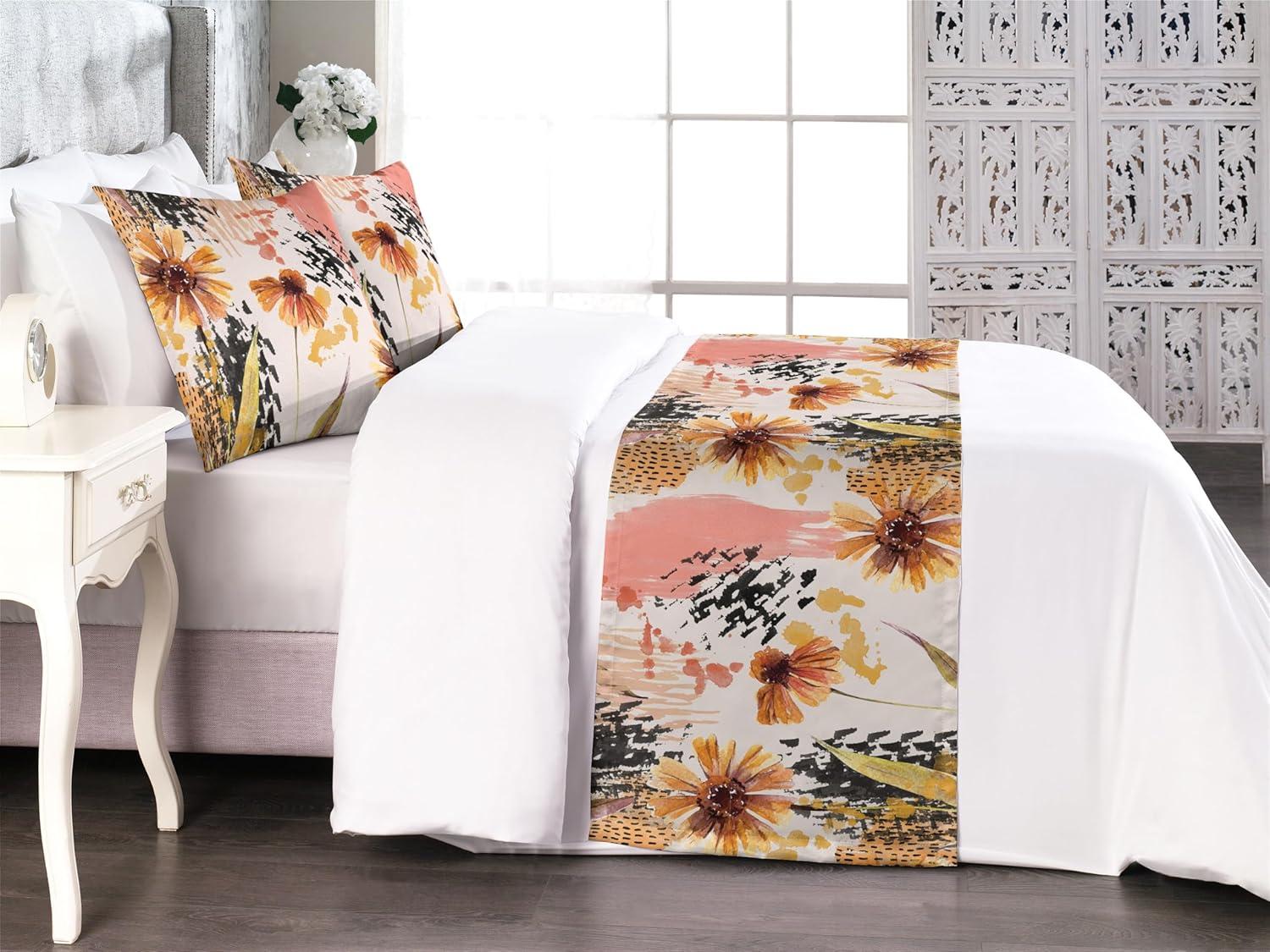 imageAmbesonne Floral Bed Runner Set Valentines Day Concept Art Pastel Repetitive Roses Pattern Plot Decorative Bedding Scarf and a Pillow Sham for Hotels Homes Twin Dark Pink Blush and WhiteCoral Pale Camel and Blush