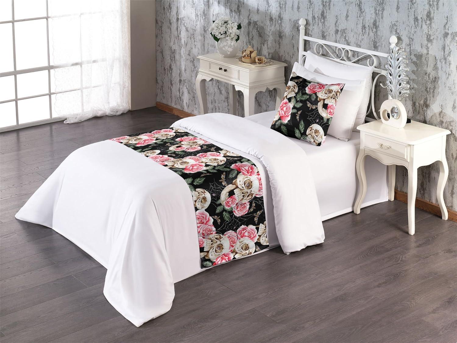 imageAmbesonne Floral Bed Runner Set Valentines Day Concept Art Pastel Repetitive Roses Pattern Plot Decorative Bedding Scarf and a Pillow Sham for Hotels Homes Twin Dark Pink Blush and WhitePink Laurel Green and Black