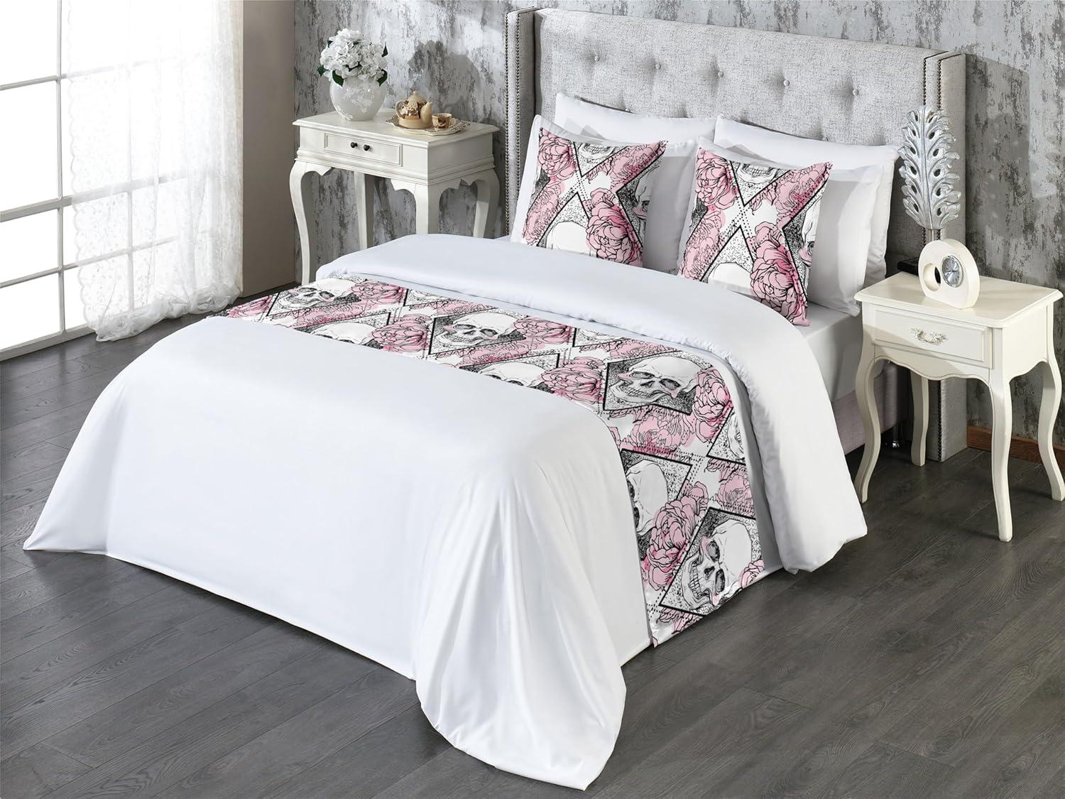imageAmbesonne Floral Bed Runner Set Valentines Day Concept Art Pastel Repetitive Roses Pattern Plot Decorative Bedding Scarf and a Pillow Sham for Hotels Homes Twin Dark Pink Blush and WhiteBlush White and Charcoal Grey