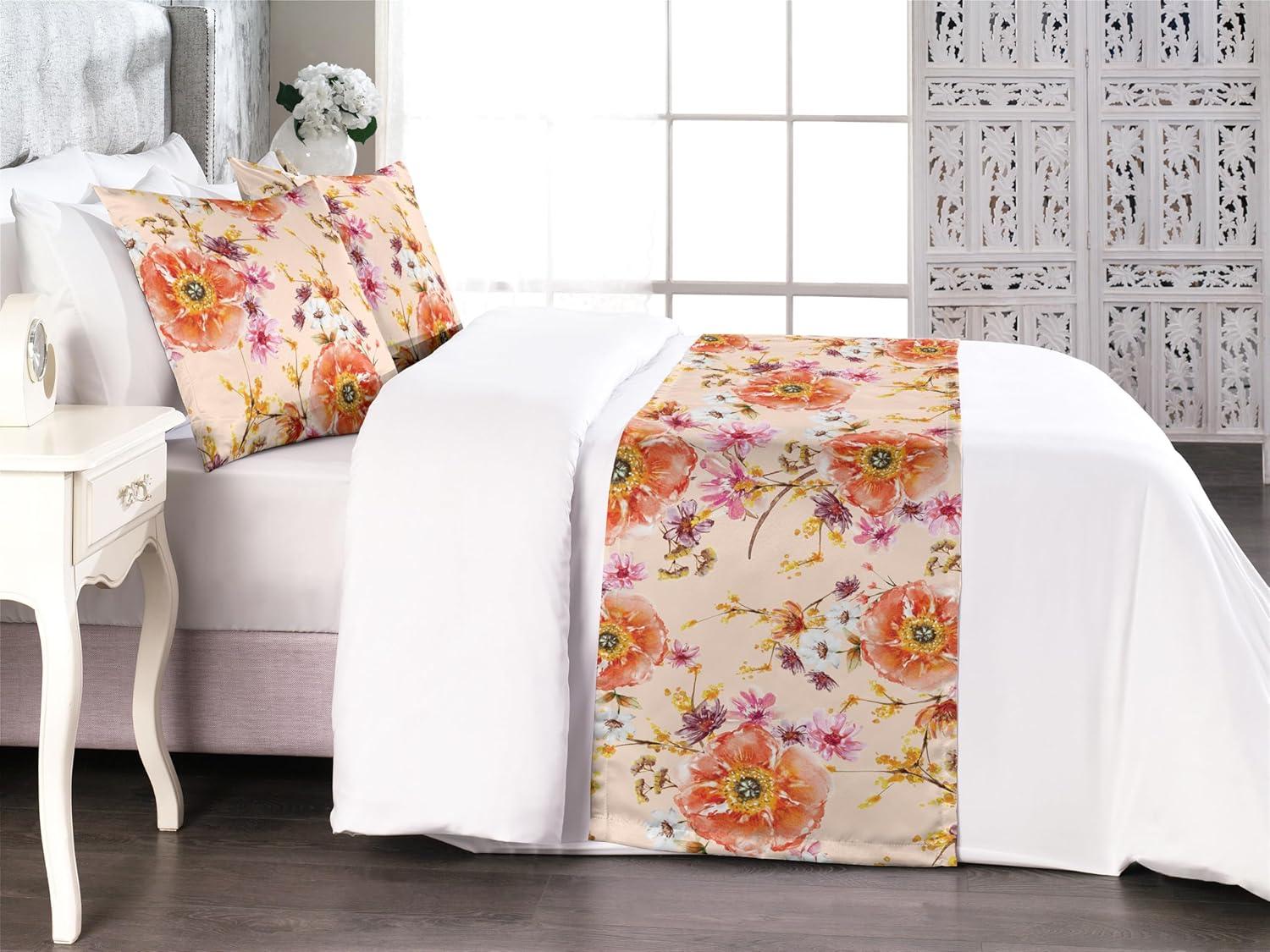 imageAmbesonne Floral Bed Runner Set Valentines Day Concept Art Pastel Repetitive Roses Pattern Plot Decorative Bedding Scarf and a Pillow Sham for Hotels Homes Twin Dark Pink Blush and WhiteSalmon Fuchsia and Pale Peach