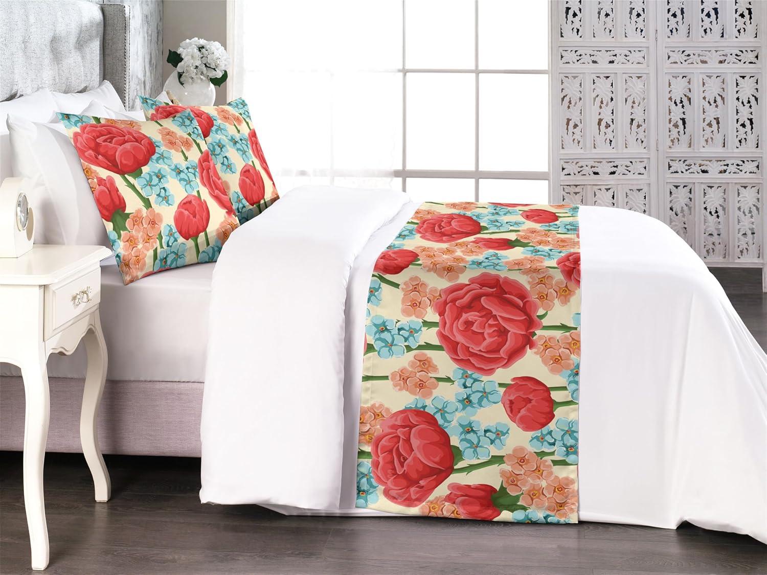 imageAmbesonne Floral Bed Runner Set Valentines Day Concept Art Pastel Repetitive Roses Pattern Plot Decorative Bedding Scarf and a Pillow Sham for Hotels Homes Twin Dark Pink Blush and WhiteDark Salmon and Slate Blue