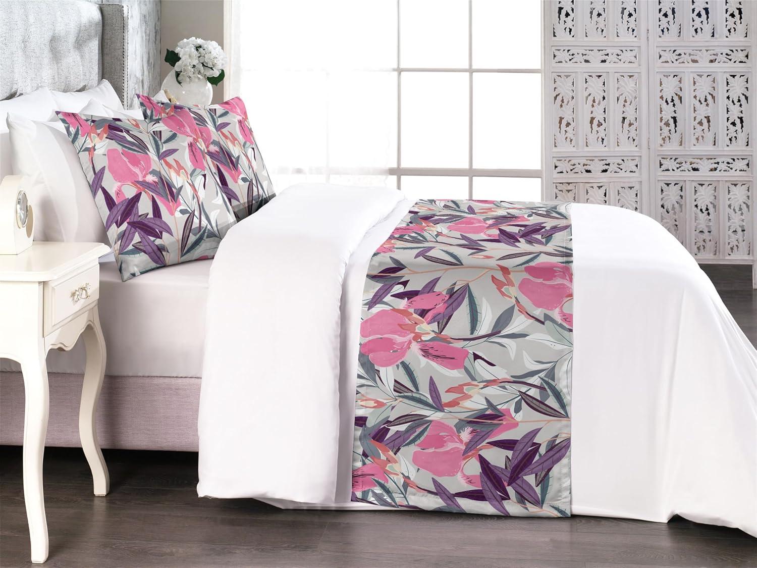 imageAmbesonne Floral Bed Runner Set Valentines Day Concept Art Pastel Repetitive Roses Pattern Plot Decorative Bedding Scarf and a Pillow Sham for Hotels Homes Twin Dark Pink Blush and WhitePink Violet and Pale Grey