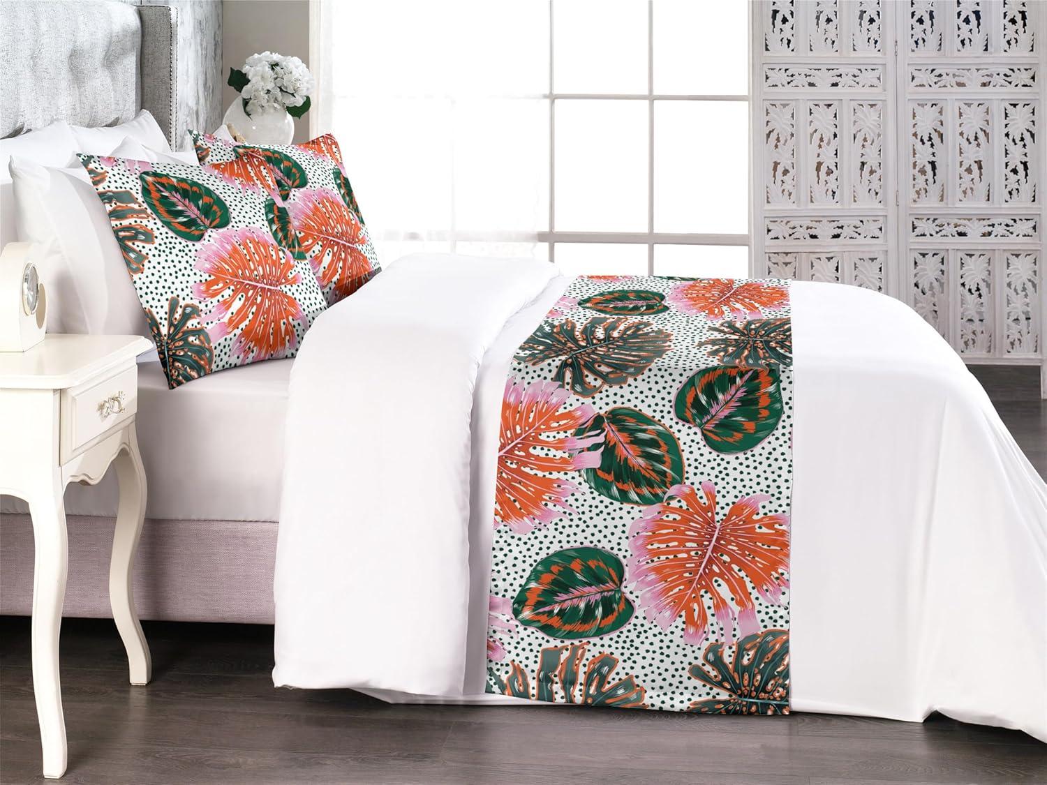 imageAmbesonne Floral Bed Runner Set Valentines Day Concept Art Pastel Repetitive Roses Pattern Plot Decorative Bedding Scarf and a Pillow Sham for Hotels Homes Twin Dark Pink Blush and WhiteSalmon Pale Pink and Emerald