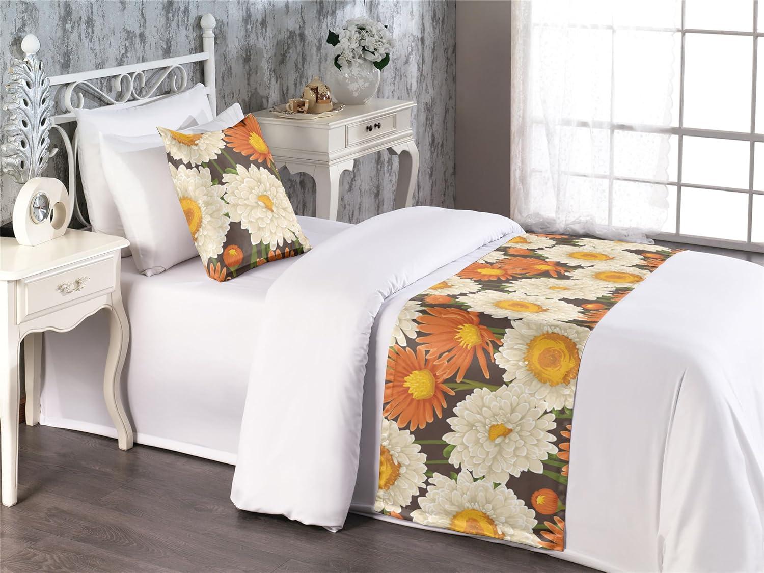 imageAmbesonne Floral Bed Runner Set Valentines Day Concept Art Pastel Repetitive Roses Pattern Plot Decorative Bedding Scarf and a Pillow Sham for Hotels Homes Twin Dark Pink Blush and WhitePale Vermilion Green