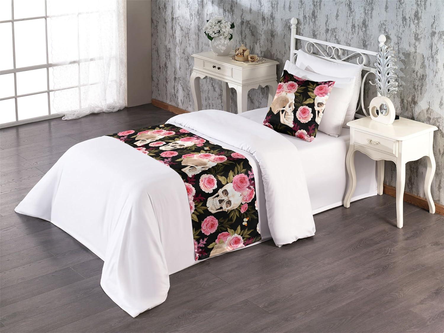 imageAmbesonne Floral Bed Runner Set Valentines Day Concept Art Pastel Repetitive Roses Pattern Plot Decorative Bedding Scarf and a Pillow Sham for Hotels Homes Twin Dark Pink Blush and WhitePink Laurel Green Black