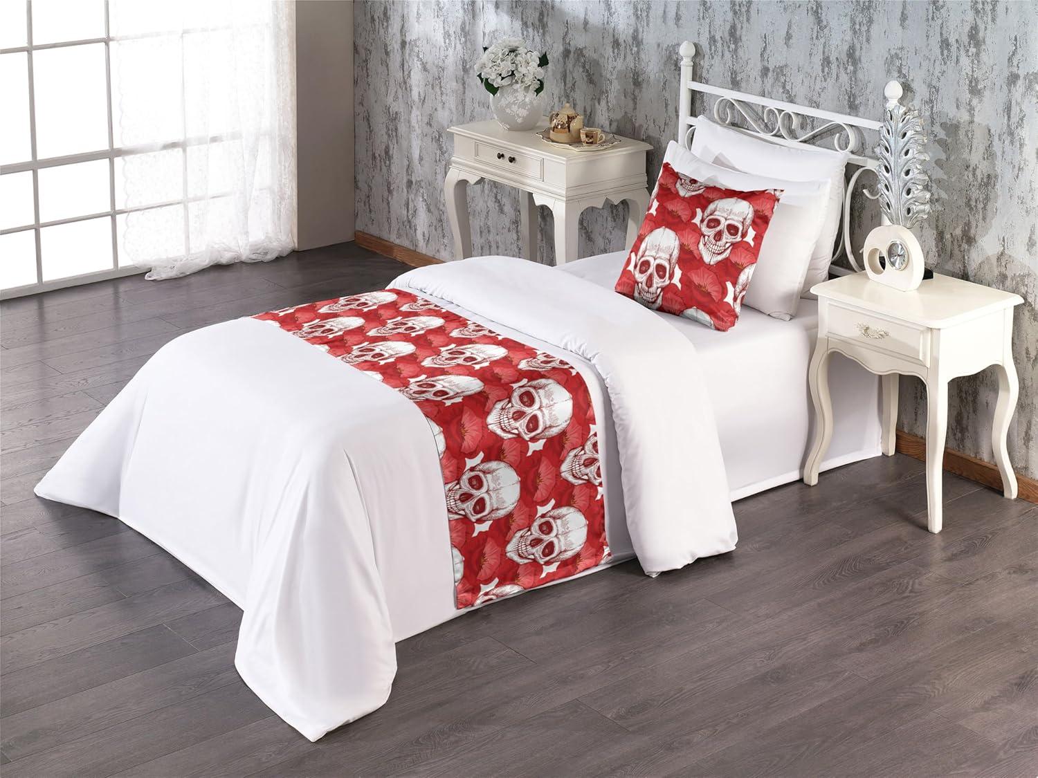 imageAmbesonne Floral Bed Runner Set Valentines Day Concept Art Pastel Repetitive Roses Pattern Plot Decorative Bedding Scarf and a Pillow Sham for Hotels Homes Twin Dark Pink Blush and WhiteDark Pink and Pale Grey
