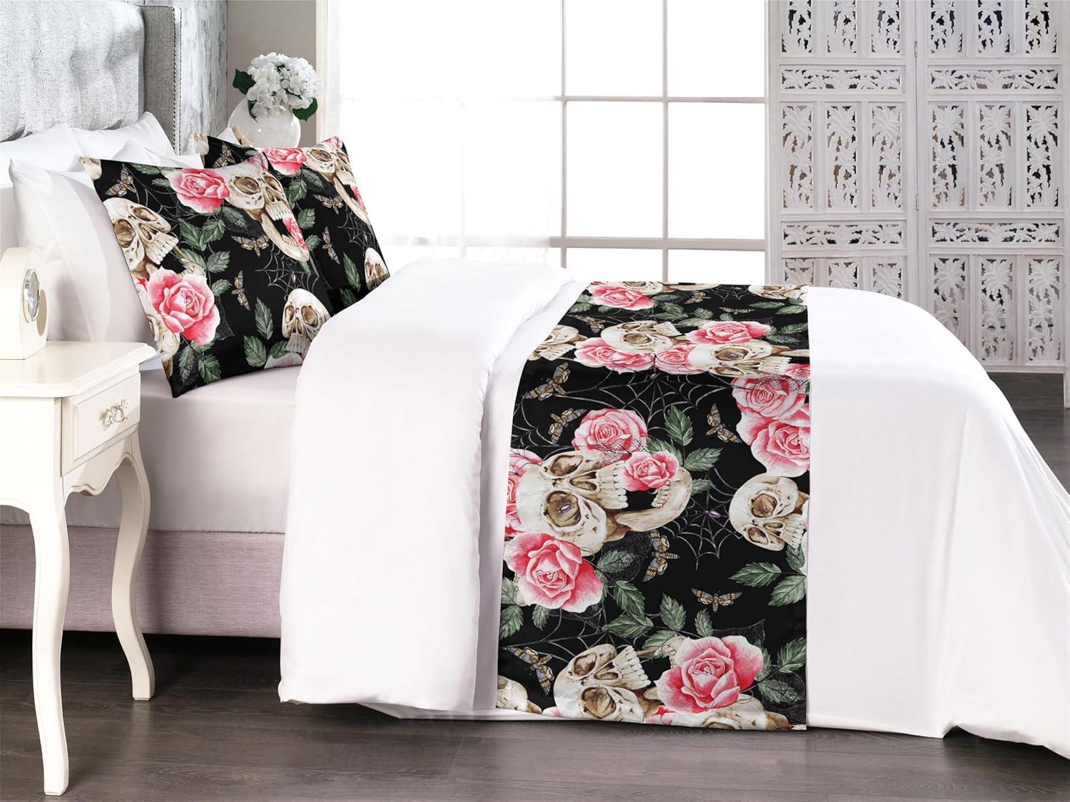imageAmbesonne Floral Bed Runner Set Valentines Day Concept Art Pastel Repetitive Roses Pattern Plot Decorative Bedding Scarf and a Pillow Sham for Hotels Homes Twin Dark Pink Blush and WhitePink Laurel Green and Black