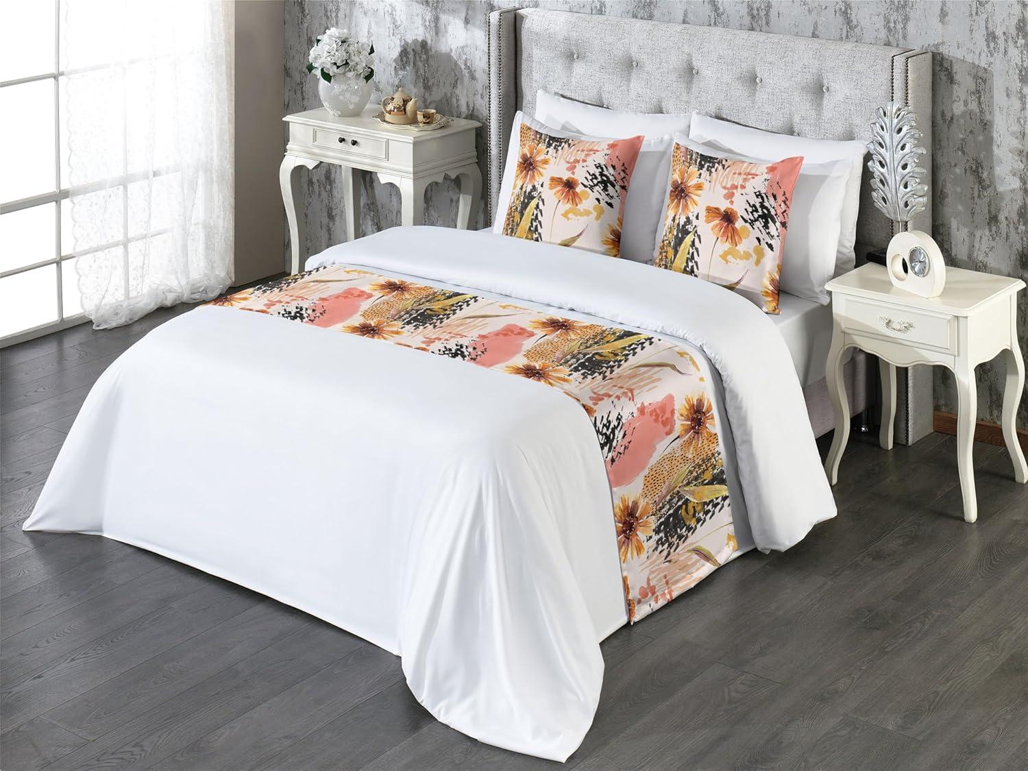 imageAmbesonne Floral Bed Runner Set Valentines Day Concept Art Pastel Repetitive Roses Pattern Plot Decorative Bedding Scarf and a Pillow Sham for Hotels Homes Twin Dark Pink Blush and WhiteCoral Pale Camel and Blush