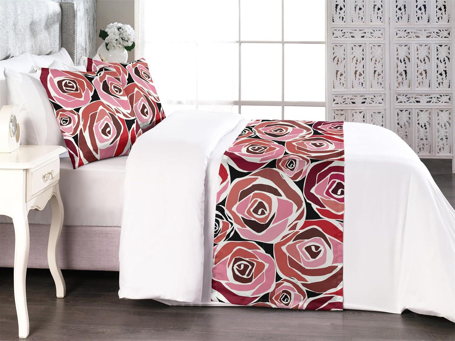 imageAmbesonne Floral Bed Runner Set Valentines Day Concept Art Pastel Repetitive Roses Pattern Plot Decorative Bedding Scarf and a Pillow Sham for Hotels Homes Twin Dark Pink Blush and WhiteDark Pink and Redbrown