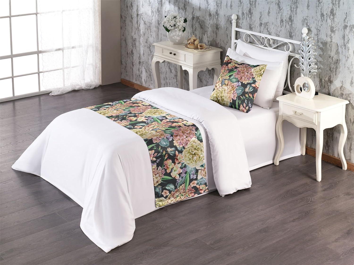 imageAmbesonne Floral Bed Runner Set Valentines Day Concept Art Pastel Repetitive Roses Pattern Plot Decorative Bedding Scarf and a Pillow Sham for Hotels Homes Twin Dark Pink Blush and WhitePistachio Green and Soft Pink