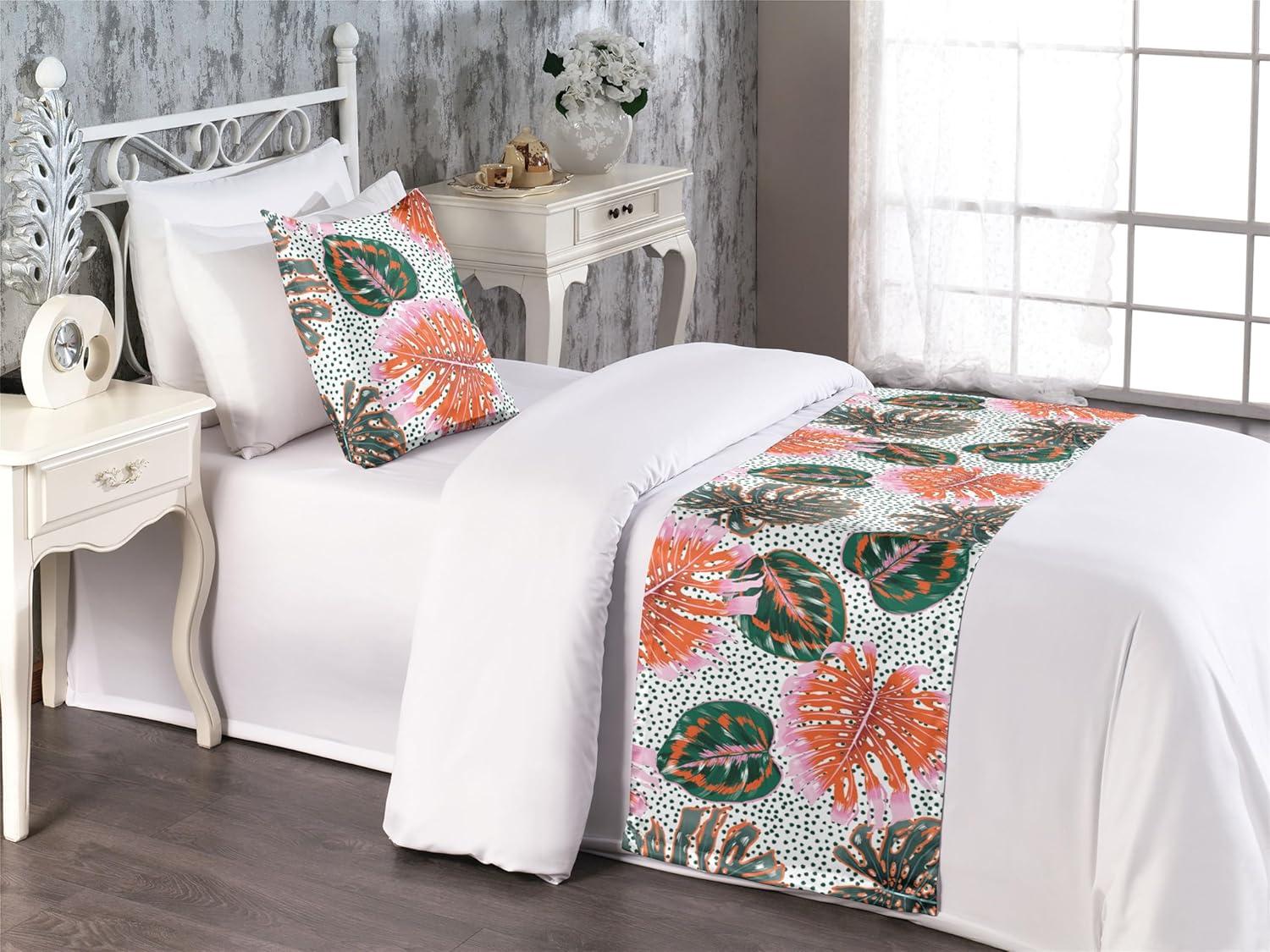 imageAmbesonne Floral Bed Runner Set Valentines Day Concept Art Pastel Repetitive Roses Pattern Plot Decorative Bedding Scarf and a Pillow Sham for Hotels Homes Twin Dark Pink Blush and WhiteSalmon Pale Pink and Emerald