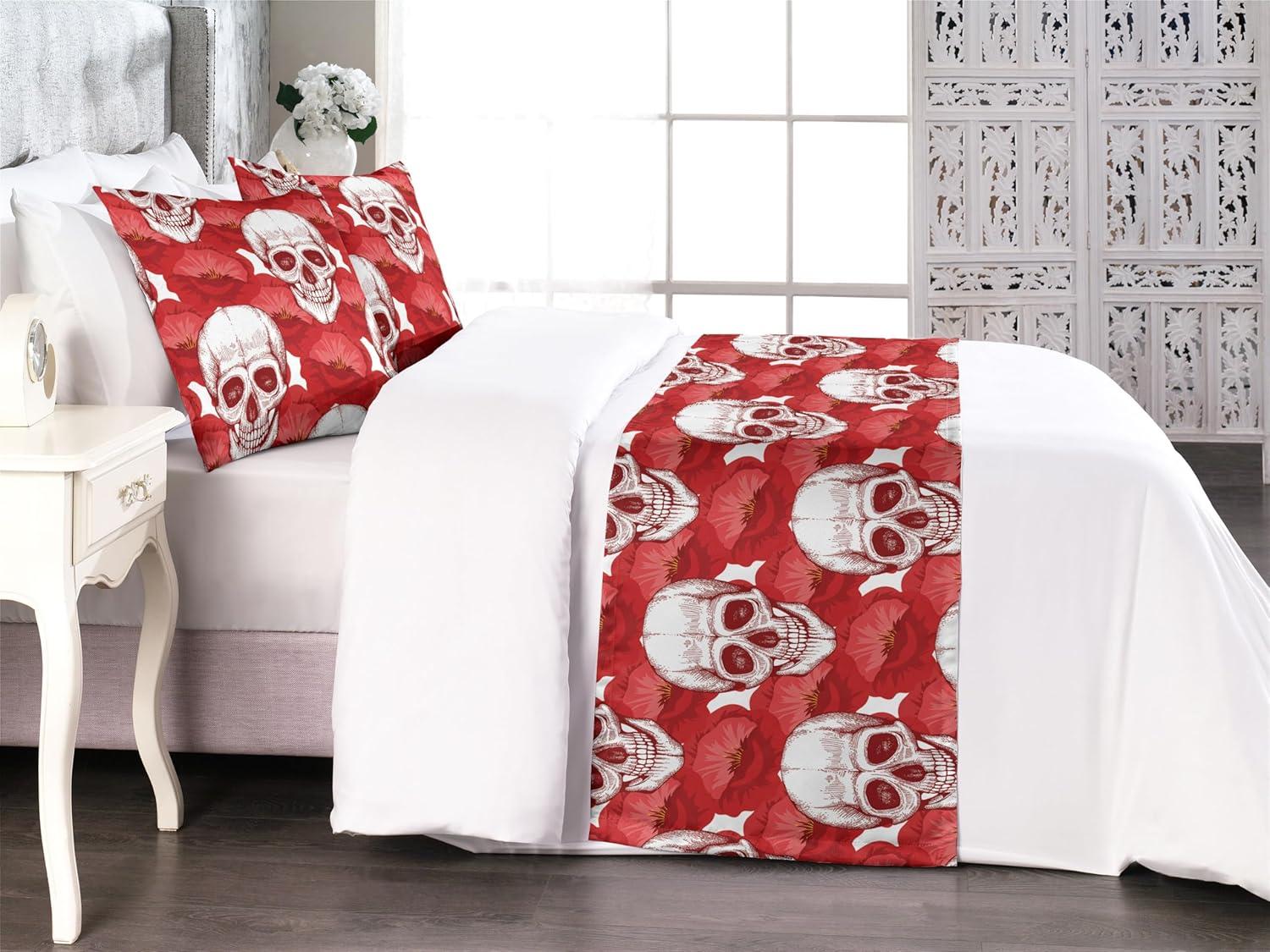 imageAmbesonne Floral Bed Runner Set Valentines Day Concept Art Pastel Repetitive Roses Pattern Plot Decorative Bedding Scarf and a Pillow Sham for Hotels Homes Twin Dark Pink Blush and WhiteDark Pink and Pale Grey