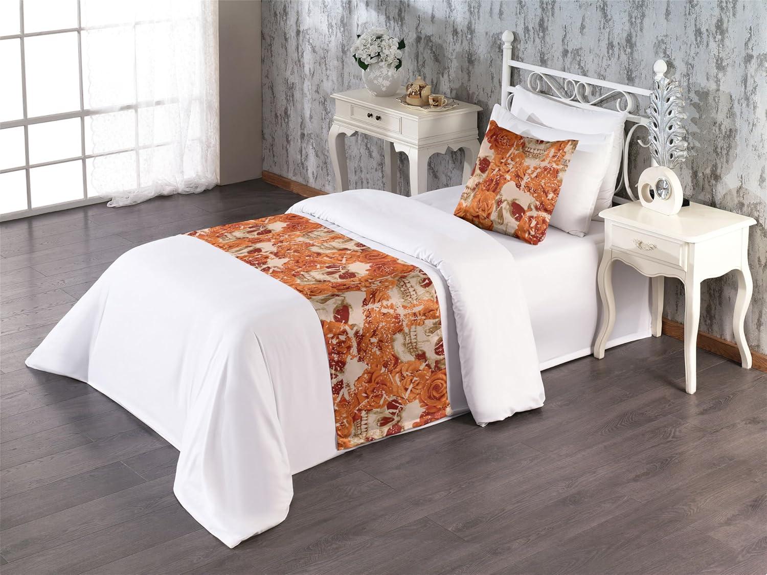 imageAmbesonne Floral Bed Runner Set Valentines Day Concept Art Pastel Repetitive Roses Pattern Plot Decorative Bedding Scarf and a Pillow Sham for Hotels Homes Twin Dark Pink Blush and WhiteDark Peach Beige Paprika