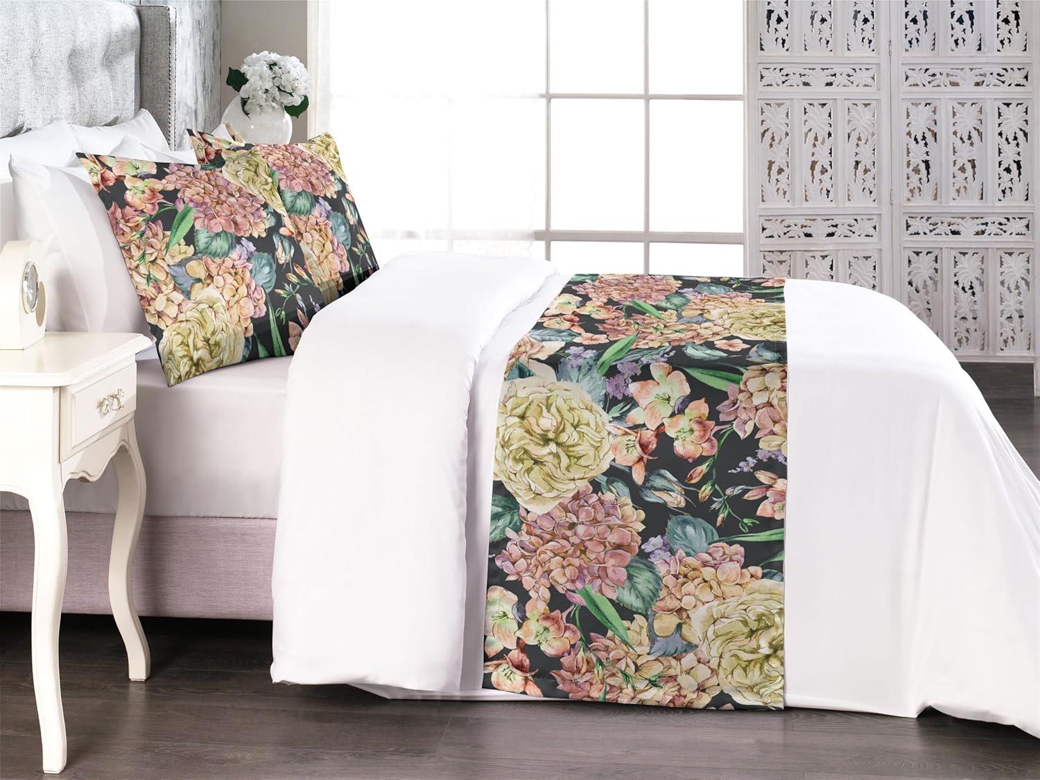 imageAmbesonne Floral Bed Runner Set Valentines Day Concept Art Pastel Repetitive Roses Pattern Plot Decorative Bedding Scarf and a Pillow Sham for Hotels Homes Twin Dark Pink Blush and WhitePistachio Green and Soft Pink