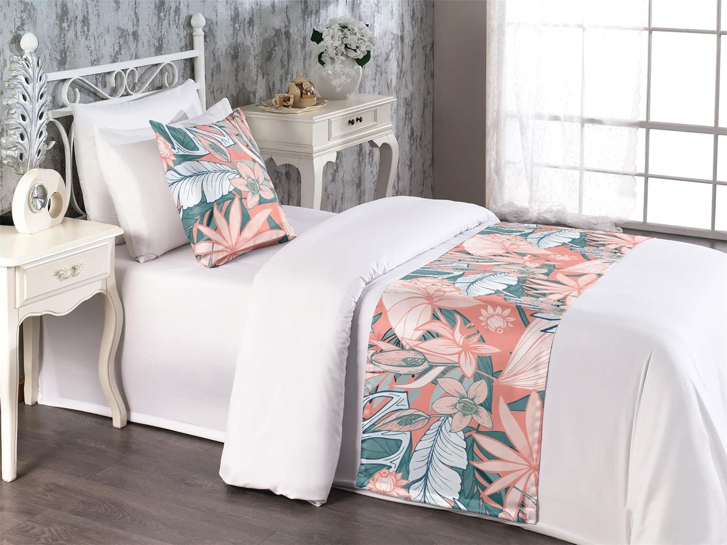 imageAmbesonne Floral Bed Runner Set Valentines Day Concept Art Pastel Repetitive Roses Pattern Plot Decorative Bedding Scarf and a Pillow Sham for Hotels Homes Twin Dark Pink Blush and WhiteCoral Dark Cadet Blue