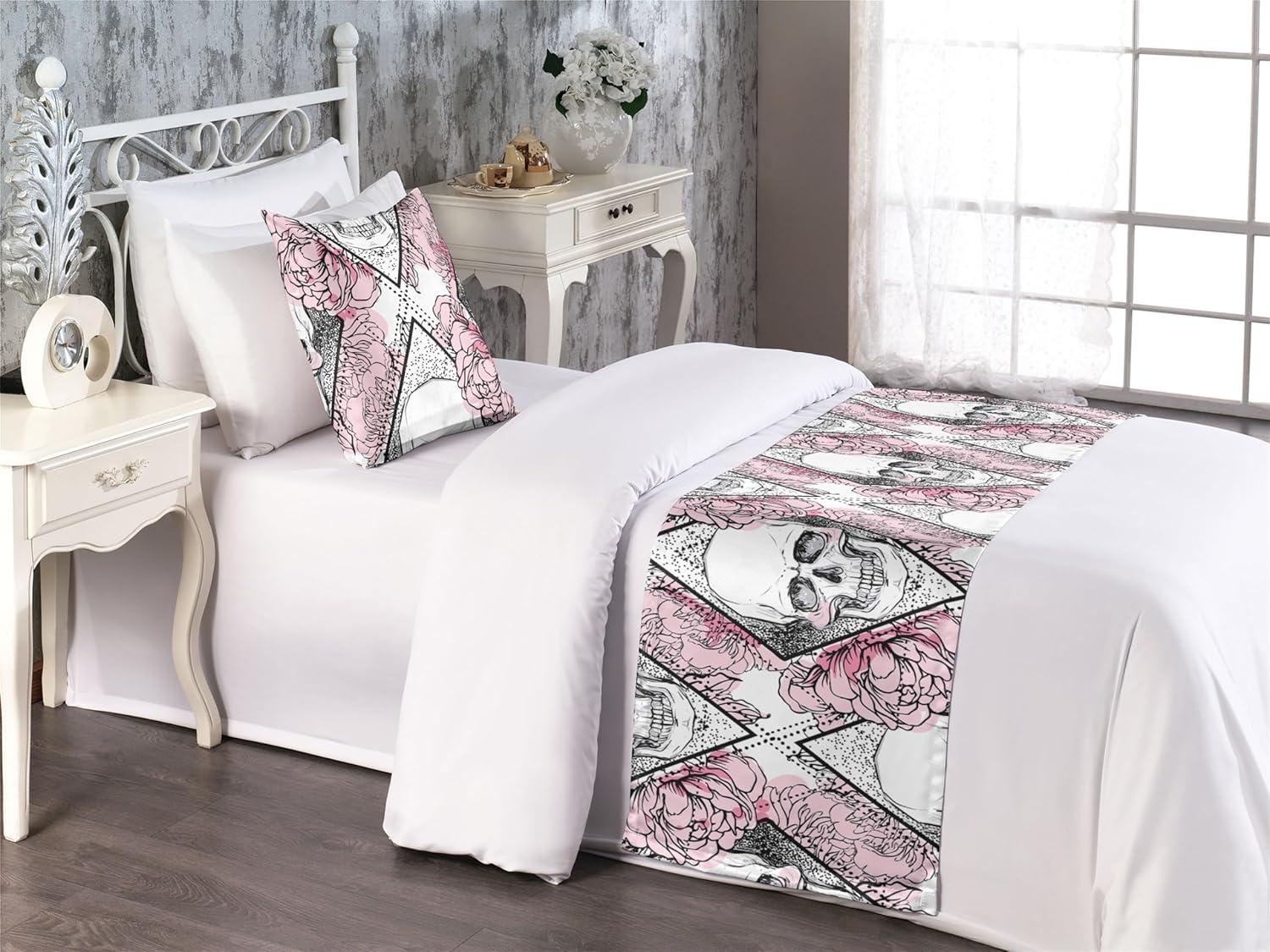 imageAmbesonne Floral Bed Runner Set Valentines Day Concept Art Pastel Repetitive Roses Pattern Plot Decorative Bedding Scarf and a Pillow Sham for Hotels Homes Twin Dark Pink Blush and WhiteBlush White and Charcoal Grey