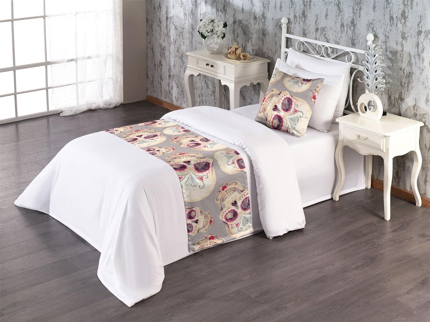 imageAmbesonne Floral Bed Runner Set Valentines Day Concept Art Pastel Repetitive Roses Pattern Plot Decorative Bedding Scarf and a Pillow Sham for Hotels Homes Twin Dark Pink Blush and WhiteDark Pink and Pale Seafoam
