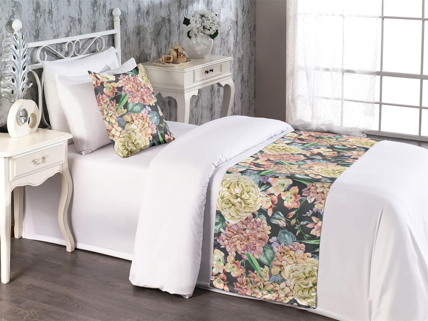 imageAmbesonne Floral Bed Runner Set Valentines Day Concept Art Pastel Repetitive Roses Pattern Plot Decorative Bedding Scarf and a Pillow Sham for Hotels Homes Twin Dark Pink Blush and WhitePistachio Green and Soft Pink