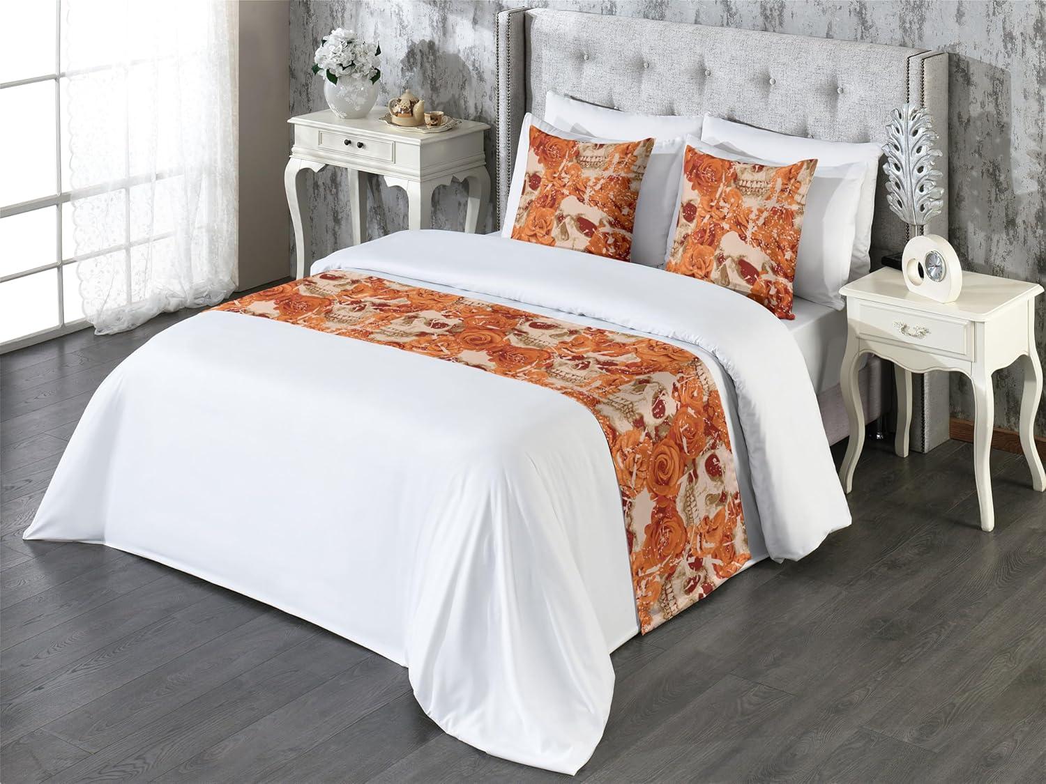 imageAmbesonne Floral Bed Runner Set Valentines Day Concept Art Pastel Repetitive Roses Pattern Plot Decorative Bedding Scarf and a Pillow Sham for Hotels Homes Twin Dark Pink Blush and WhiteDark Peach Beige Paprika