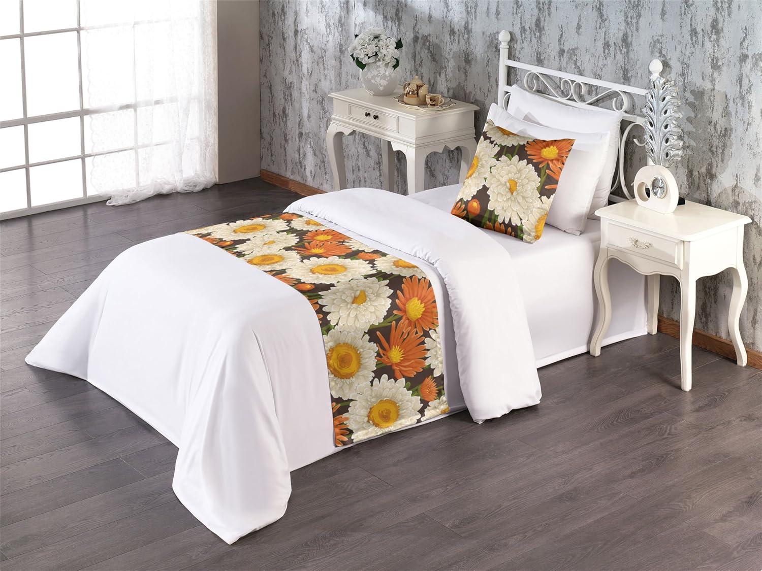 imageAmbesonne Floral Bed Runner Set Valentines Day Concept Art Pastel Repetitive Roses Pattern Plot Decorative Bedding Scarf and a Pillow Sham for Hotels Homes Twin Dark Pink Blush and WhitePale Vermilion Green