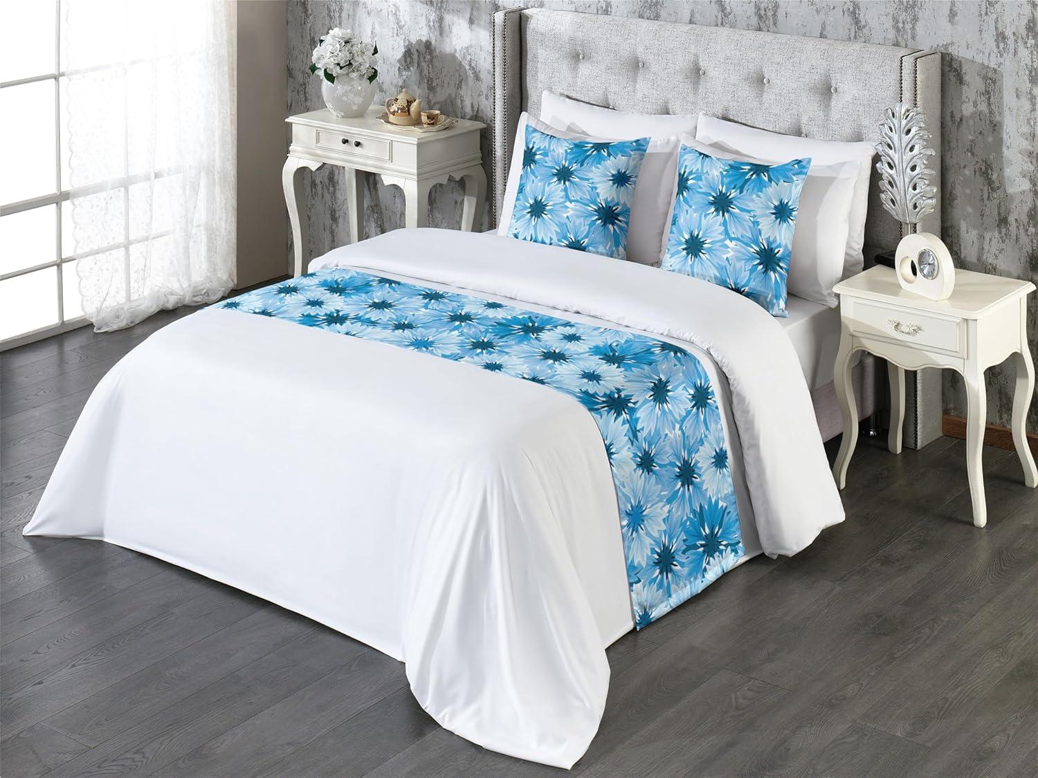 imageAmbesonne Floral Bed Runner Set Valentines Day Concept Art Pastel Repetitive Roses Pattern Plot Decorative Bedding Scarf and a Pillow Sham for Hotels Homes Twin Dark Pink Blush and WhitePale Sky Blue and Violet
