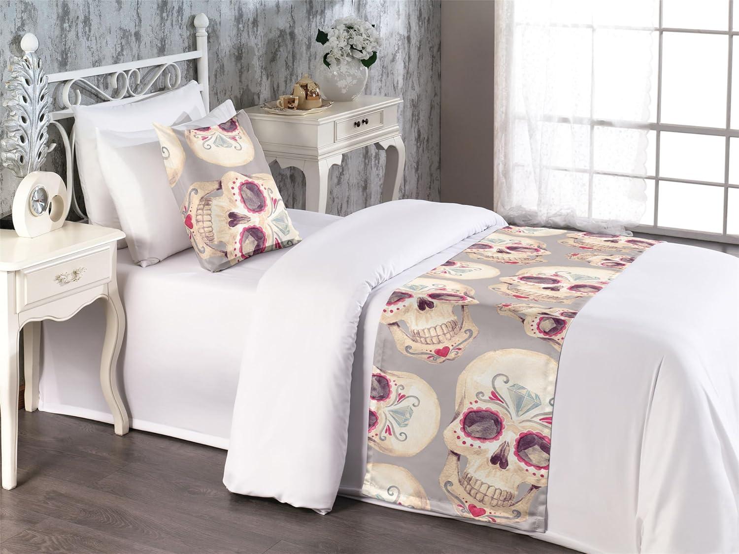imageAmbesonne Floral Bed Runner Set Valentines Day Concept Art Pastel Repetitive Roses Pattern Plot Decorative Bedding Scarf and a Pillow Sham for Hotels Homes Twin Dark Pink Blush and WhiteDark Pink and Pale Seafoam
