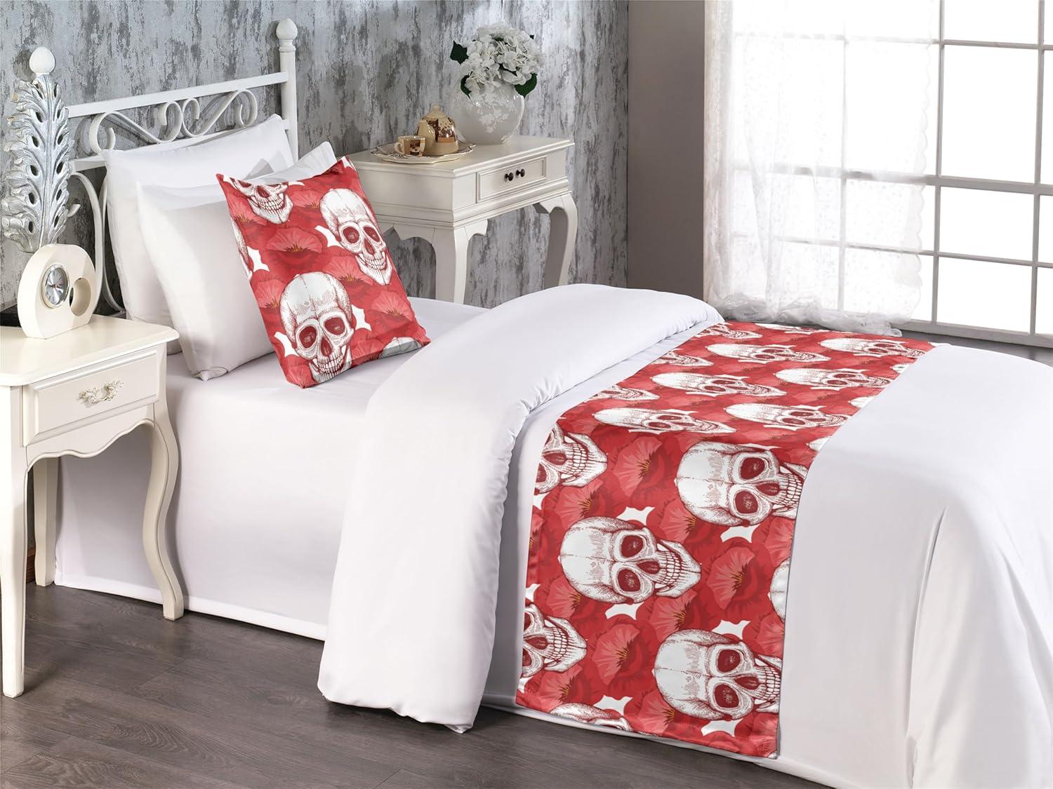imageAmbesonne Floral Bed Runner Set Valentines Day Concept Art Pastel Repetitive Roses Pattern Plot Decorative Bedding Scarf and a Pillow Sham for Hotels Homes Twin Dark Pink Blush and WhiteDark Pink and Pale Grey