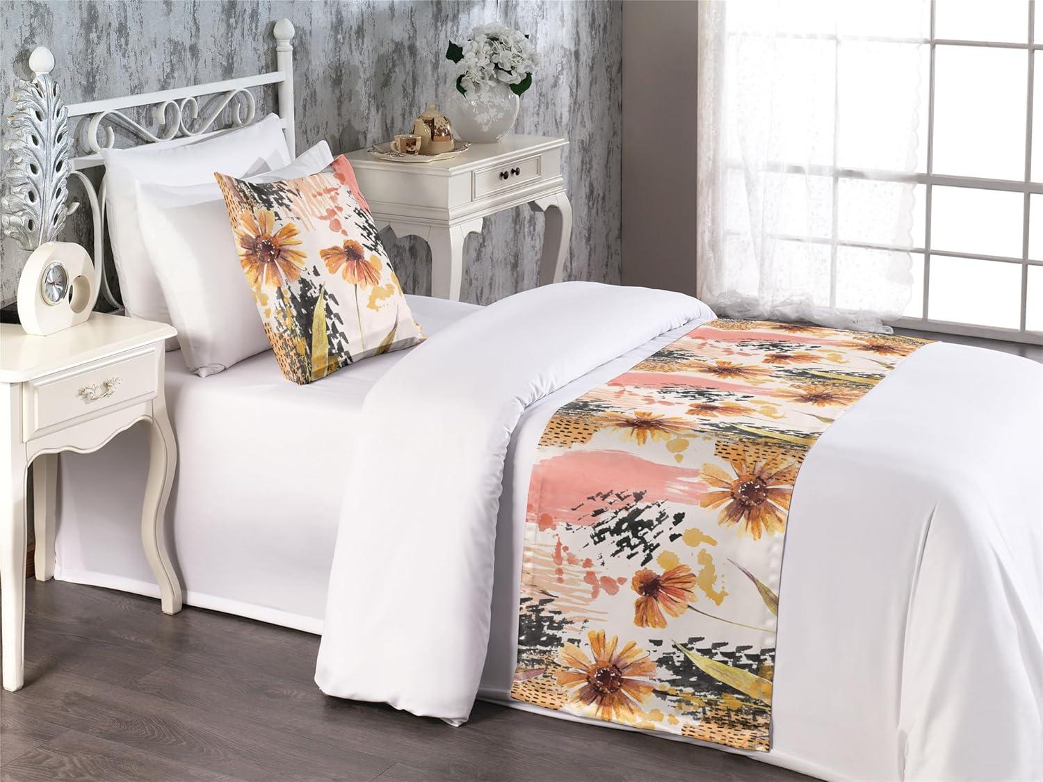 imageAmbesonne Floral Bed Runner Set Valentines Day Concept Art Pastel Repetitive Roses Pattern Plot Decorative Bedding Scarf and a Pillow Sham for Hotels Homes Twin Dark Pink Blush and WhiteCoral Pale Camel and Blush