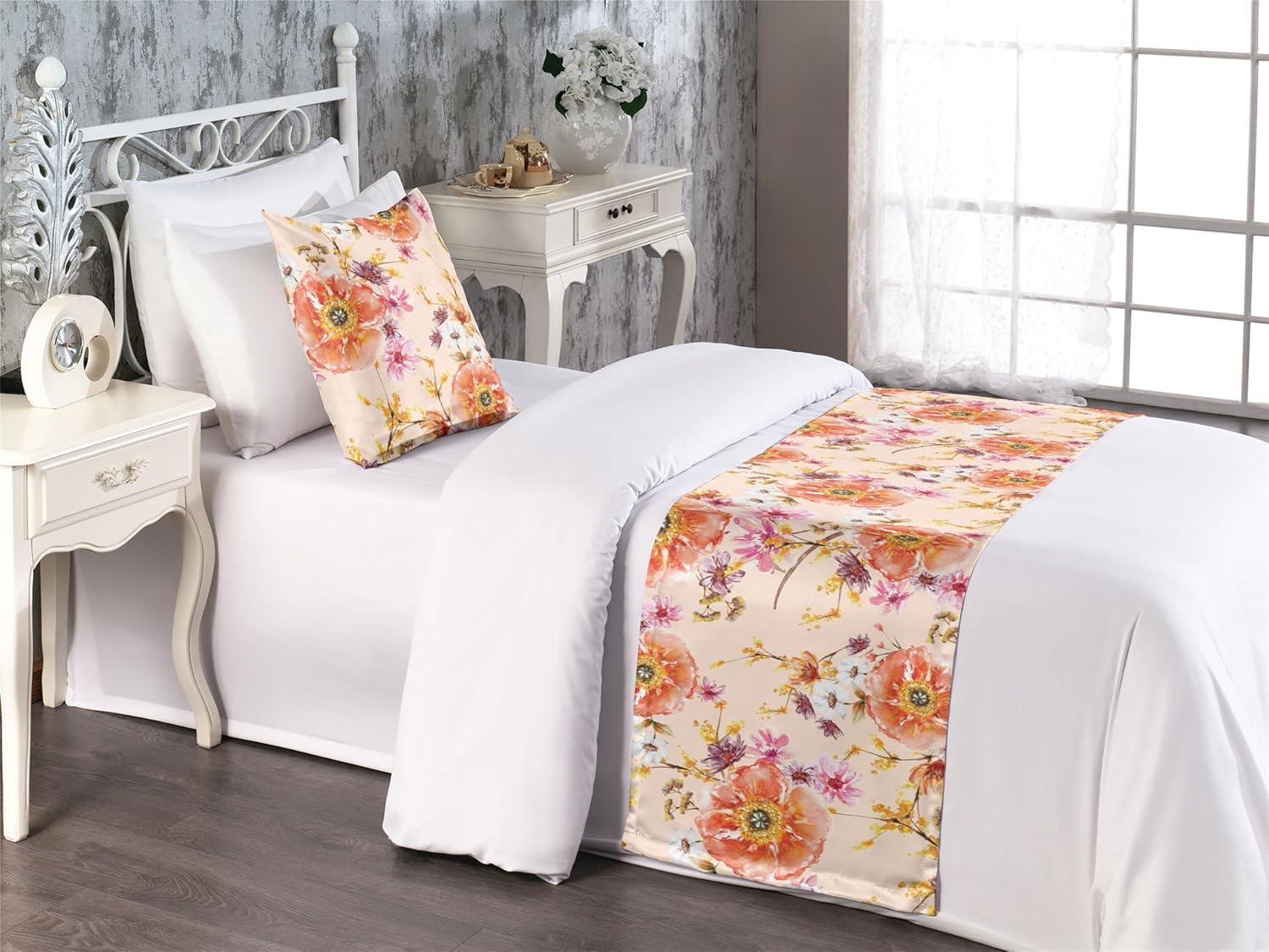 imageAmbesonne Floral Bed Runner Set Valentines Day Concept Art Pastel Repetitive Roses Pattern Plot Decorative Bedding Scarf and a Pillow Sham for Hotels Homes Twin Dark Pink Blush and WhiteSalmon Fuchsia and Pale Peach