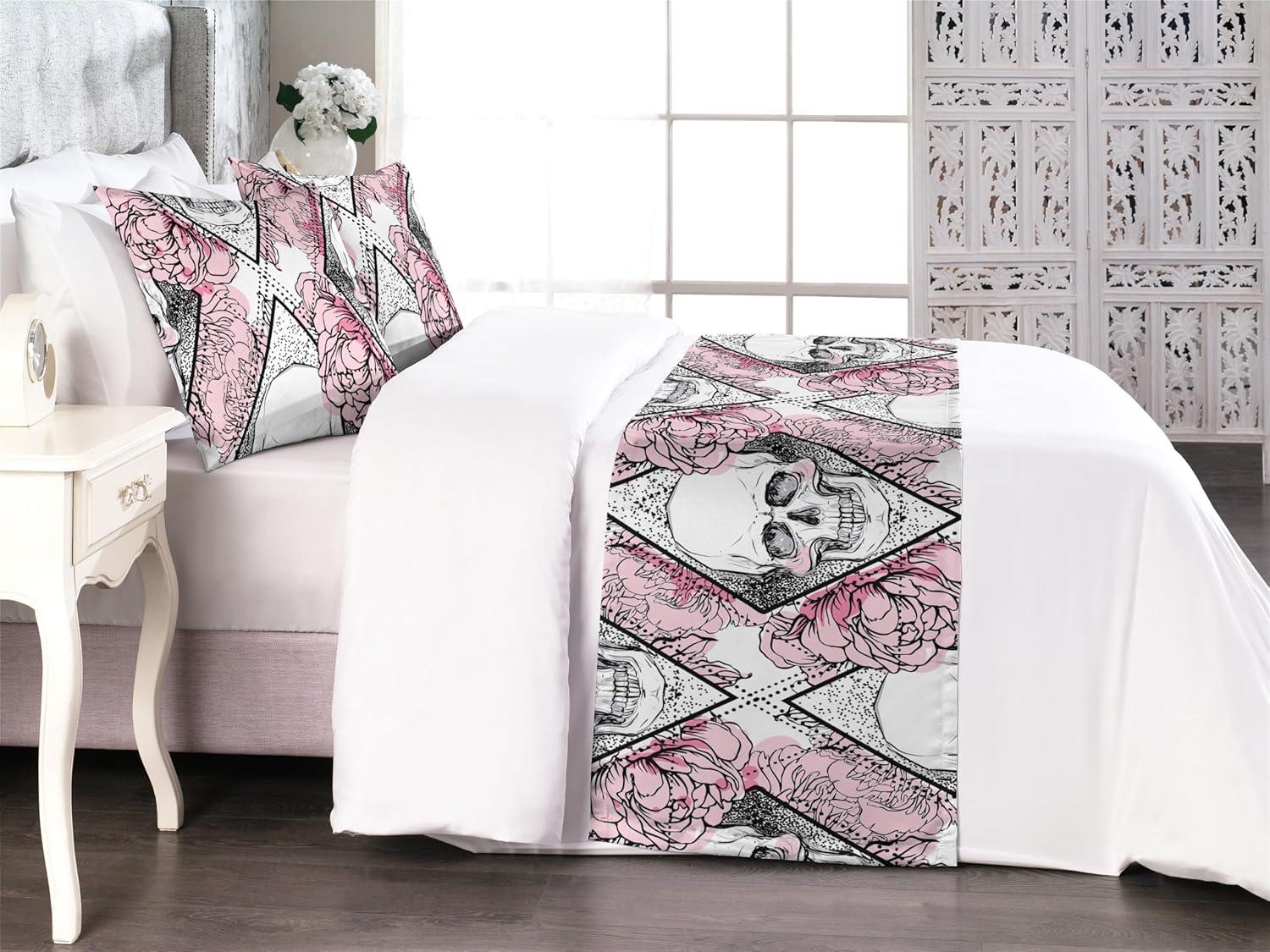 imageAmbesonne Floral Bed Runner Set Valentines Day Concept Art Pastel Repetitive Roses Pattern Plot Decorative Bedding Scarf and a Pillow Sham for Hotels Homes Twin Dark Pink Blush and WhiteBlush White and Charcoal Grey