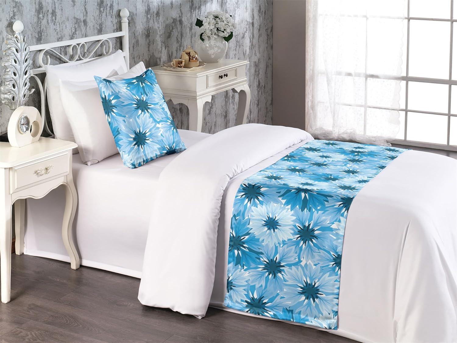 imageAmbesonne Floral Bed Runner Set Valentines Day Concept Art Pastel Repetitive Roses Pattern Plot Decorative Bedding Scarf and a Pillow Sham for Hotels Homes Twin Dark Pink Blush and WhitePale Sky Blue and Violet