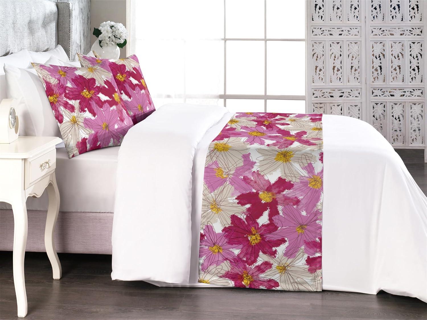 imageAmbesonne Floral Bed Runner Set Valentines Day Concept Art Pastel Repetitive Roses Pattern Plot Decorative Bedding Scarf and a Pillow Sham for Hotels Homes Twin Dark Pink Blush and WhiteEggshell Magenta Pink