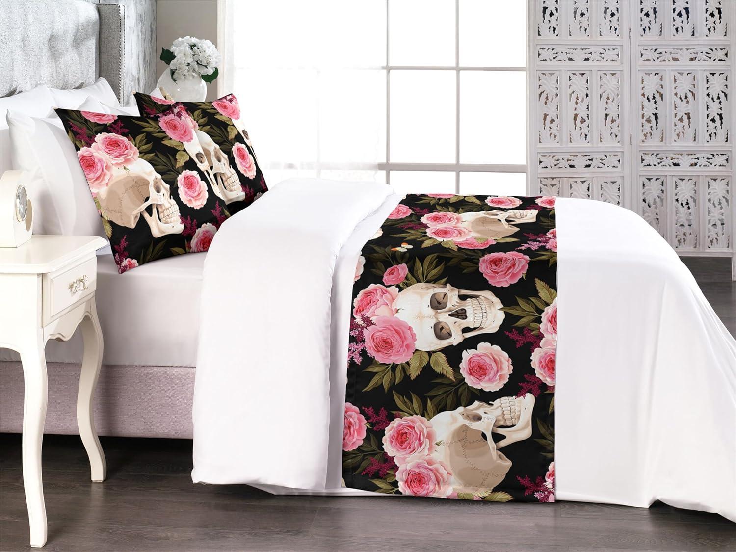 imageAmbesonne Floral Bed Runner Set Valentines Day Concept Art Pastel Repetitive Roses Pattern Plot Decorative Bedding Scarf and a Pillow Sham for Hotels Homes Twin Dark Pink Blush and WhitePink Laurel Green Black