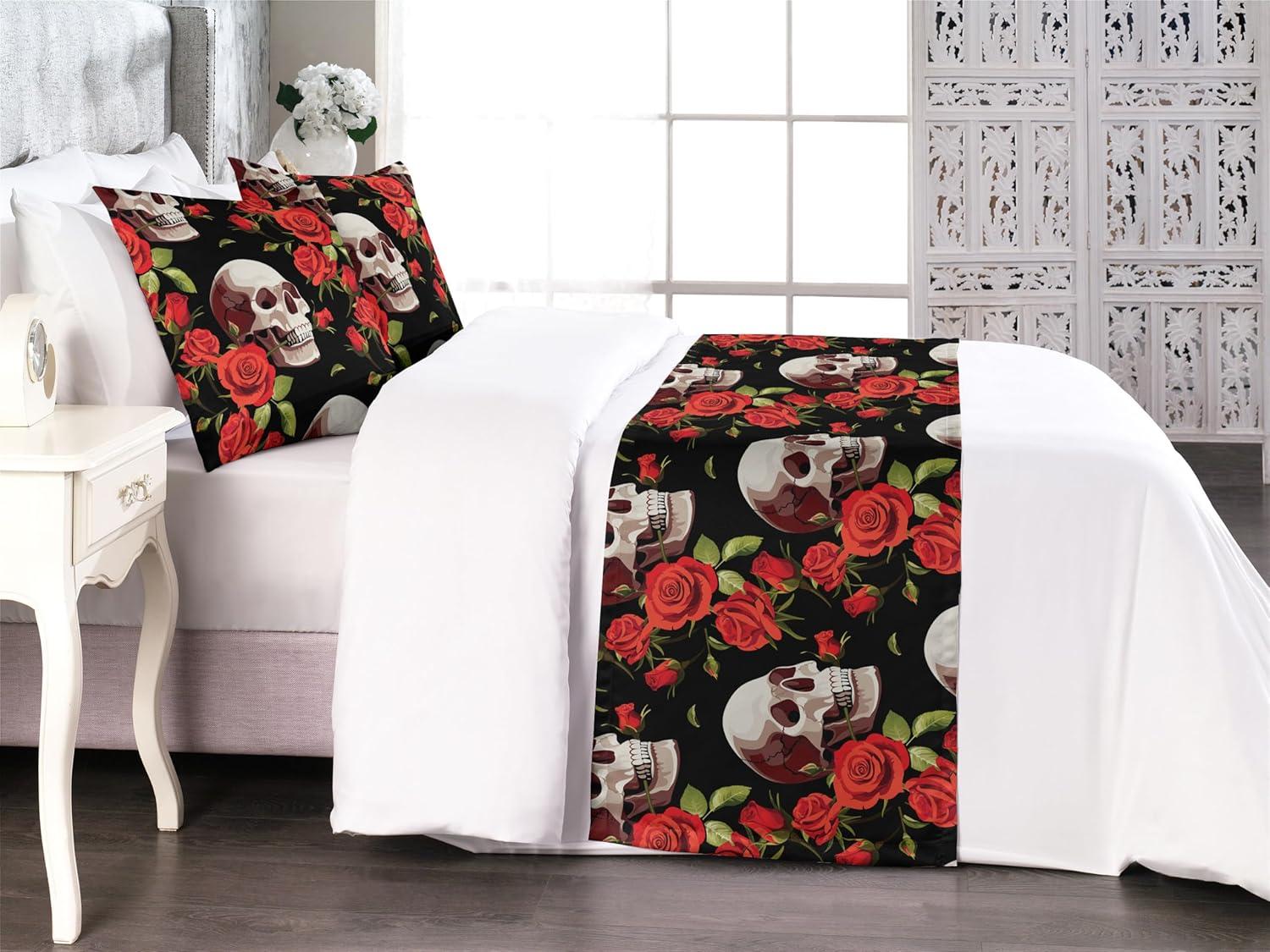 imageAmbesonne Floral Bed Runner Set Valentines Day Concept Art Pastel Repetitive Roses Pattern Plot Decorative Bedding Scarf and a Pillow Sham for Hotels Homes Twin Dark Pink Blush and WhiteDark Pink Olive Green
