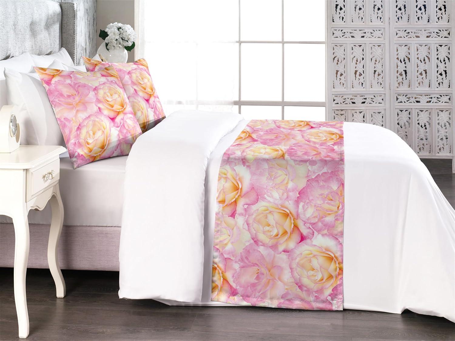 imageAmbesonne Floral Bed Runner Set Valentines Day Concept Art Pastel Repetitive Roses Pattern Plot Decorative Bedding Scarf and a Pillow Sham for Hotels Homes Twin Dark Pink Blush and WhitePastel Pink and Pale Fuchsia