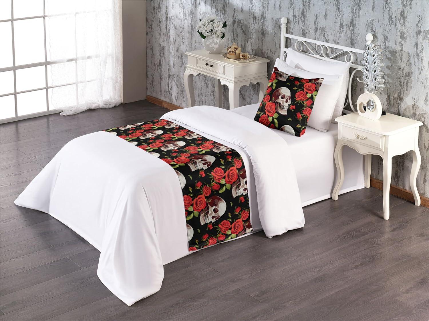 imageAmbesonne Floral Bed Runner Set Valentines Day Concept Art Pastel Repetitive Roses Pattern Plot Decorative Bedding Scarf and a Pillow Sham for Hotels Homes Twin Dark Pink Blush and WhiteDark Pink Olive Green
