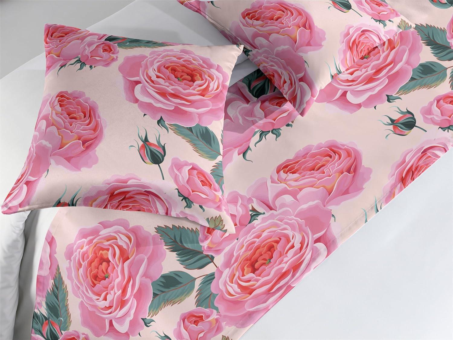 imageAmbesonne Floral Bed Runner Set Valentines Day Concept Art Pastel Repetitive Roses Pattern Plot Decorative Bedding Scarf and a Pillow Sham for Hotels Homes Twin Dark Pink Blush and WhiteDark Pink and Cadet Blue