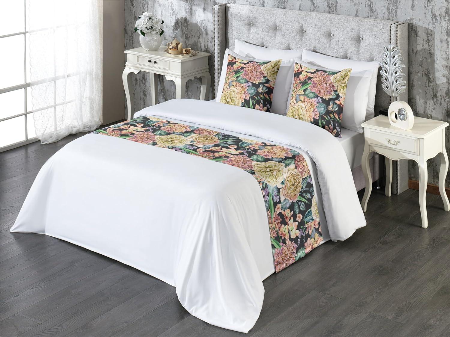 imageAmbesonne Floral Bed Runner Set Valentines Day Concept Art Pastel Repetitive Roses Pattern Plot Decorative Bedding Scarf and a Pillow Sham for Hotels Homes Twin Dark Pink Blush and WhitePistachio Green and Soft Pink