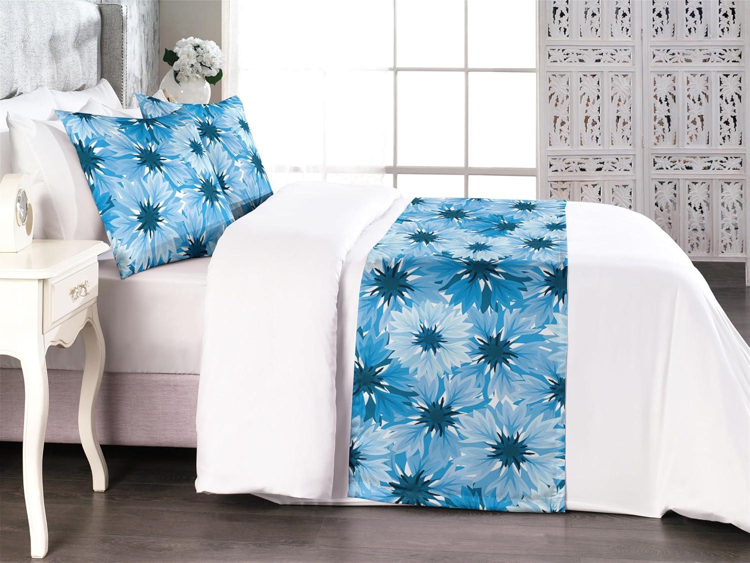 imageAmbesonne Floral Bed Runner Set Valentines Day Concept Art Pastel Repetitive Roses Pattern Plot Decorative Bedding Scarf and a Pillow Sham for Hotels Homes Twin Dark Pink Blush and WhitePale Sky Blue and Violet