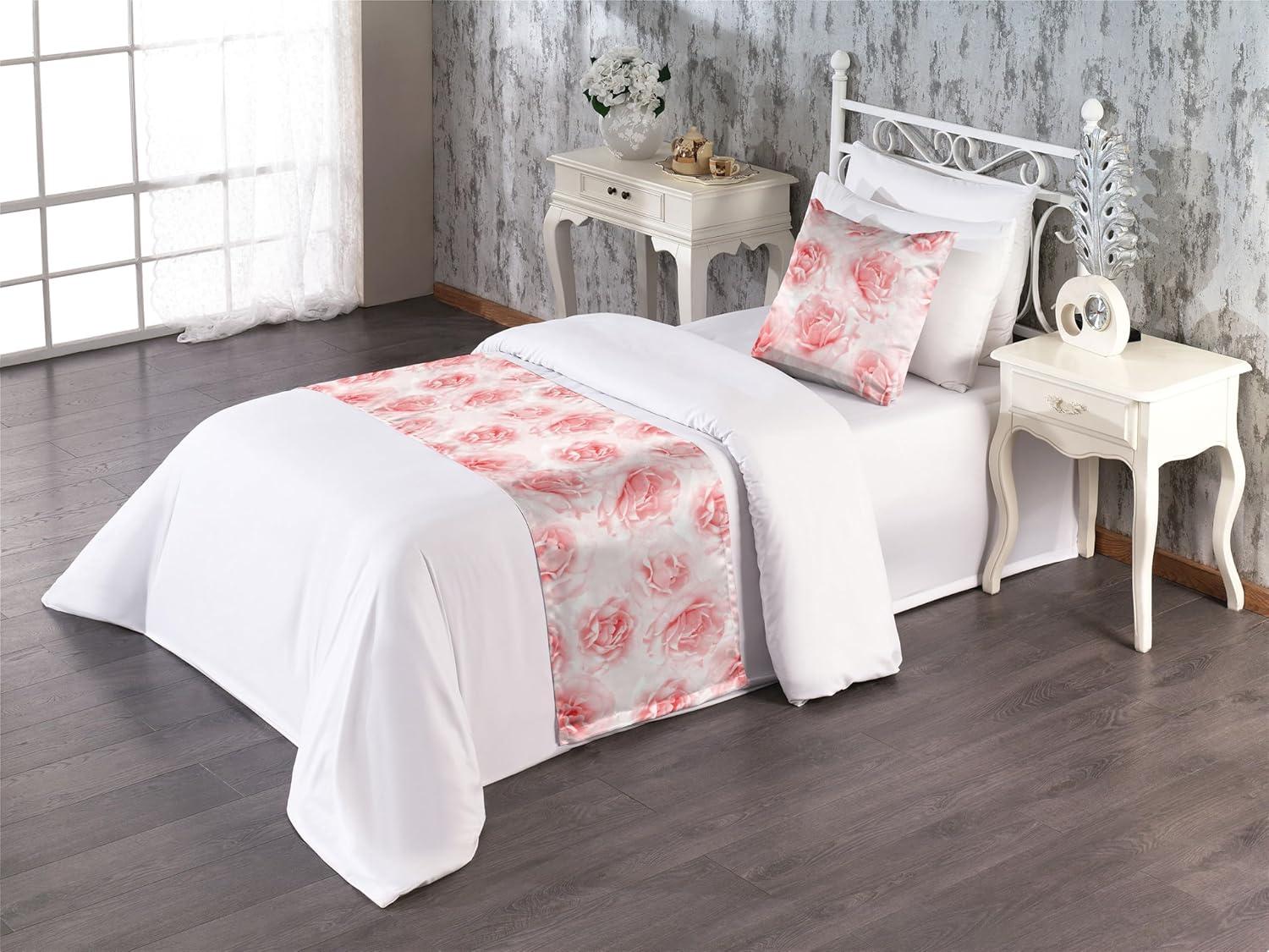 imageAmbesonne Floral Bed Runner Set Valentines Day Concept Art Pastel Repetitive Roses Pattern Plot Decorative Bedding Scarf and a Pillow Sham for Hotels Homes Twin Dark Pink Blush and WhiteDark Pink Blush and White