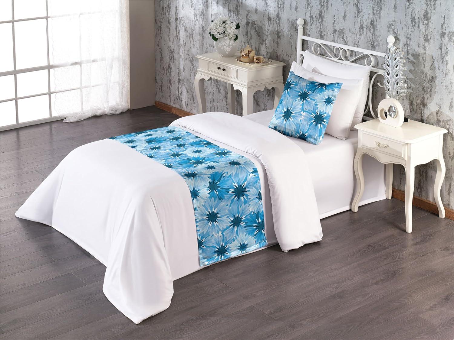 imageAmbesonne Floral Bed Runner Set Valentines Day Concept Art Pastel Repetitive Roses Pattern Plot Decorative Bedding Scarf and a Pillow Sham for Hotels Homes Twin Dark Pink Blush and WhitePale Sky Blue and Violet