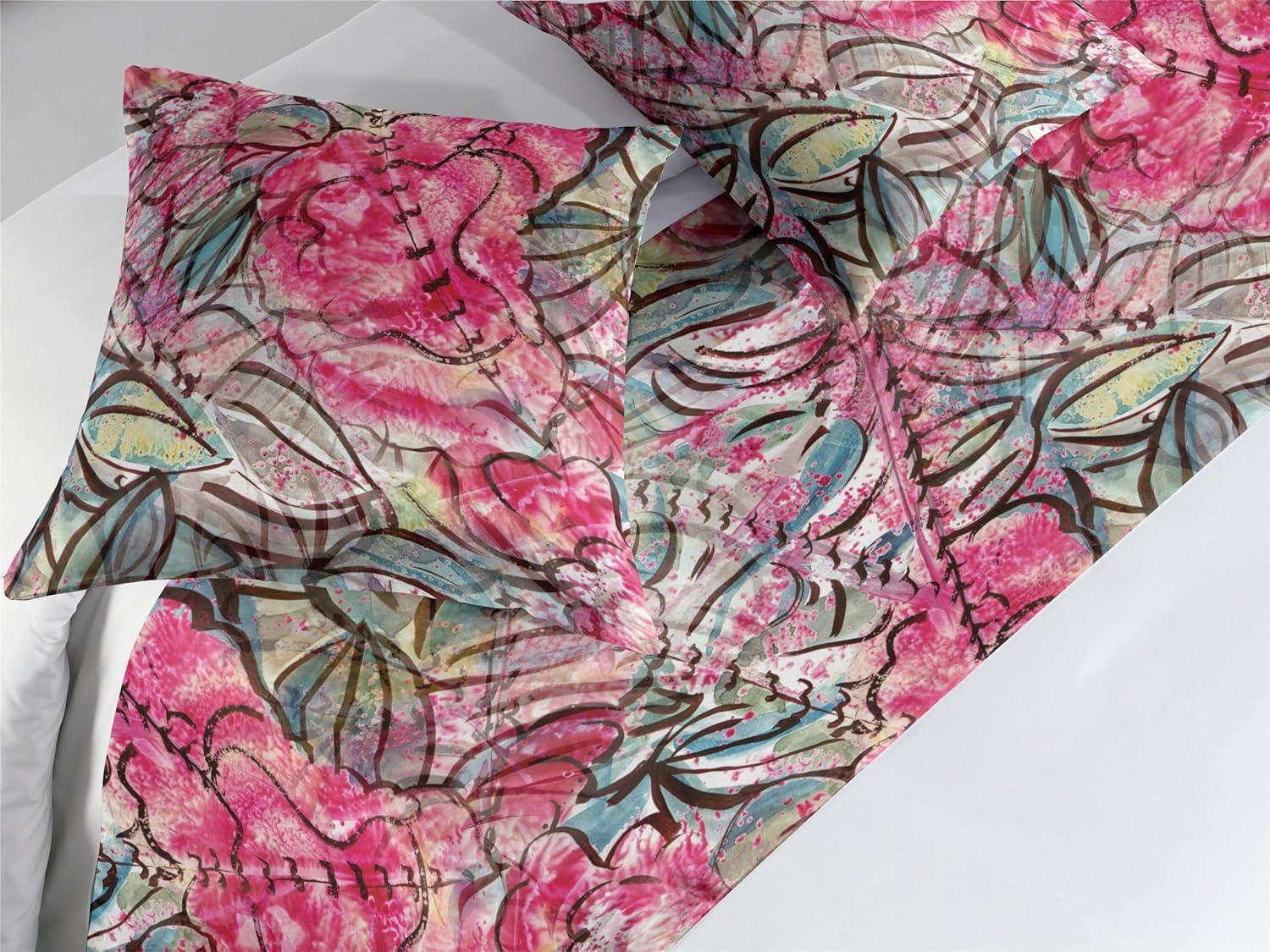 imageAmbesonne Floral Bed Runner Set Valentines Day Theme Grunge Style Repetitive Rose Flowers Abstract Decorative Bedding Scarf and 2 Pillow Shams for Hotels Homes King Pale Fuchsia and SepiaDark Coral and Slate Blue