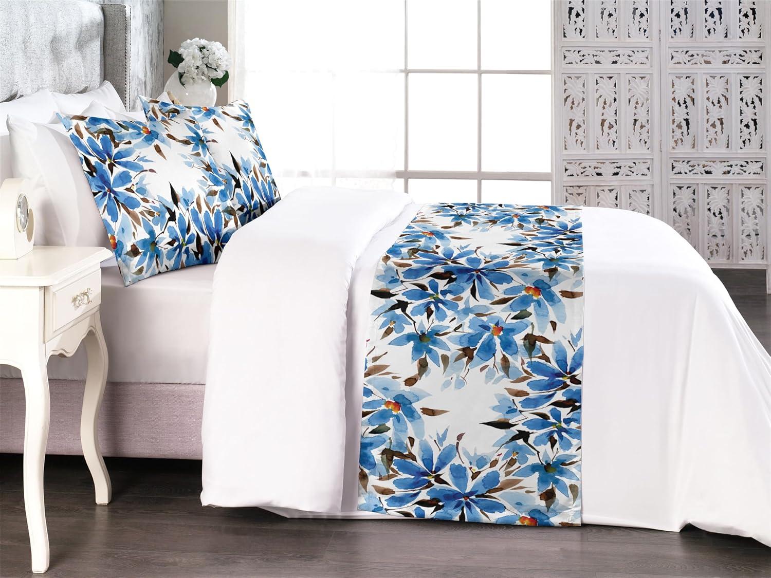imageAmbesonne Floral Bed Runner Set Valentines Day Theme Grunge Style Repetitive Rose Flowers Abstract Decorative Bedding Scarf and 2 Pillow Shams for Hotels Homes King Pale Fuchsia and SepiaSea Blue Chocolate and White