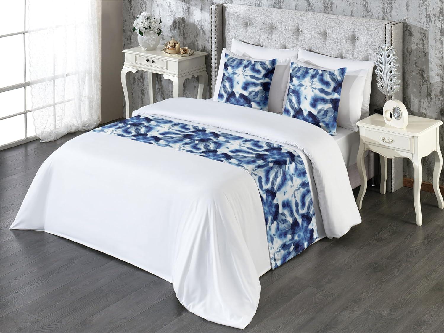 imageAmbesonne Floral Bed Runner Set Valentines Day Theme Grunge Style Repetitive Rose Flowers Abstract Decorative Bedding Scarf and 2 Pillow Shams for Hotels Homes King Pale Fuchsia and SepiaDark Violet Blue and White