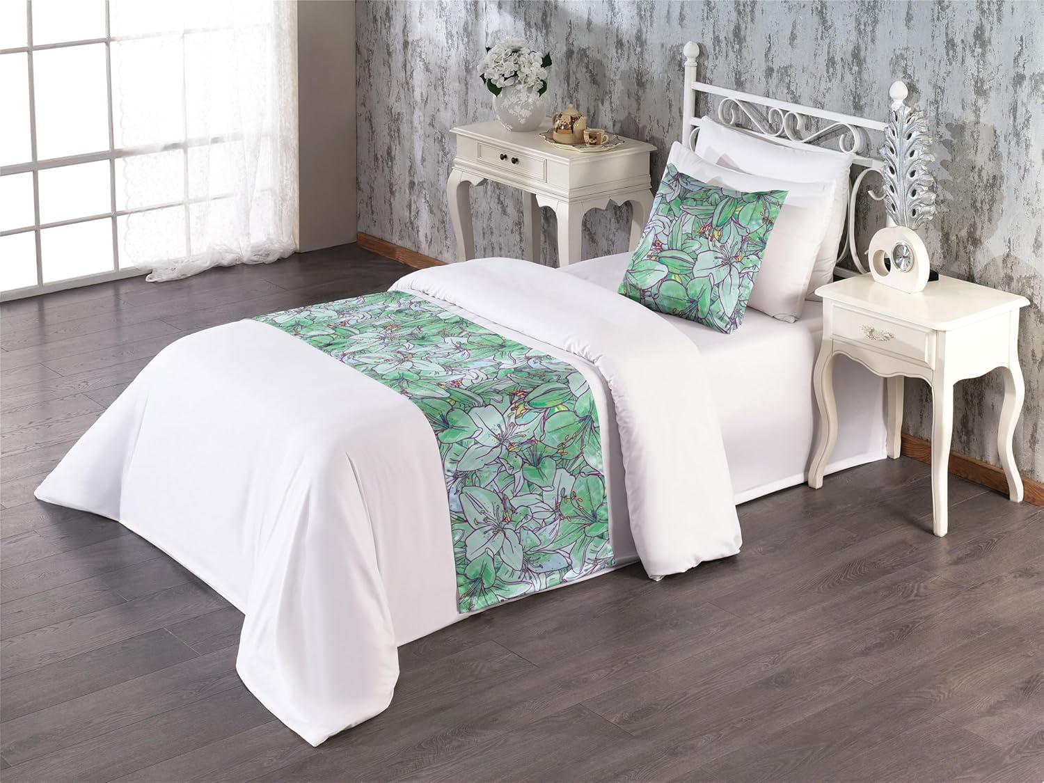 imageAmbesonne Floral Bed Runner Set Valentines Day Theme Grunge Style Repetitive Rose Flowers Abstract Decorative Bedding Scarf and 2 Pillow Shams for Hotels Homes King Pale Fuchsia and SepiaPale Green and Earth Yellow