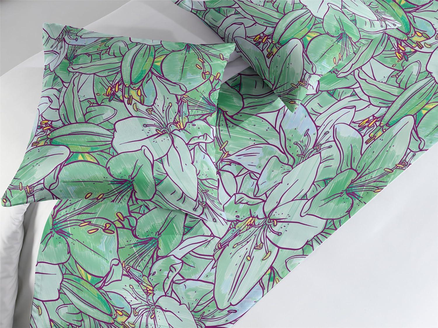 imageAmbesonne Floral Bed Runner Set Valentines Day Theme Grunge Style Repetitive Rose Flowers Abstract Decorative Bedding Scarf and 2 Pillow Shams for Hotels Homes King Pale Fuchsia and SepiaPale Green and Earth Yellow