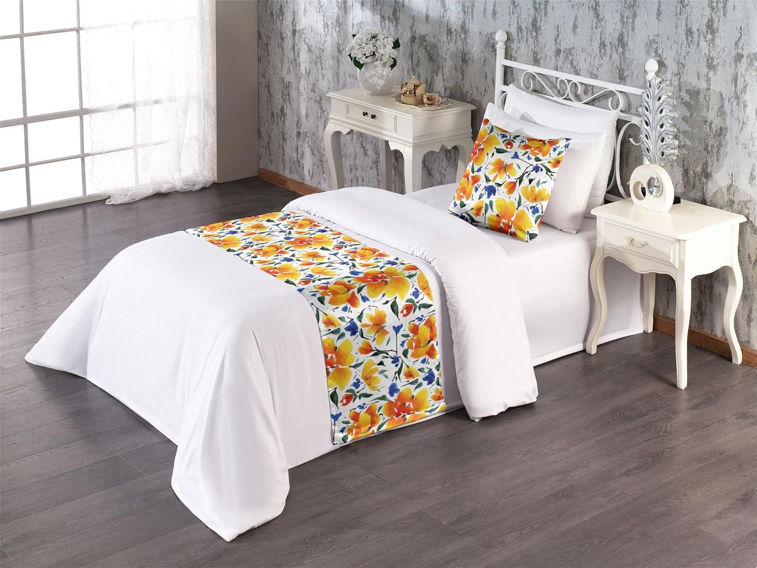 imageAmbesonne Floral Bed Runner Set Valentines Day Theme Grunge Style Repetitive Rose Flowers Abstract Decorative Bedding Scarf and 2 Pillow Shams for Hotels Homes King Pale Fuchsia and SepiaEarth Yellow Violet Blue